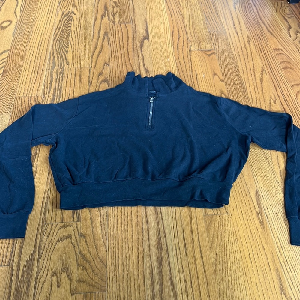 navy turtle neck 3/4 zip up cropped. brandy melville